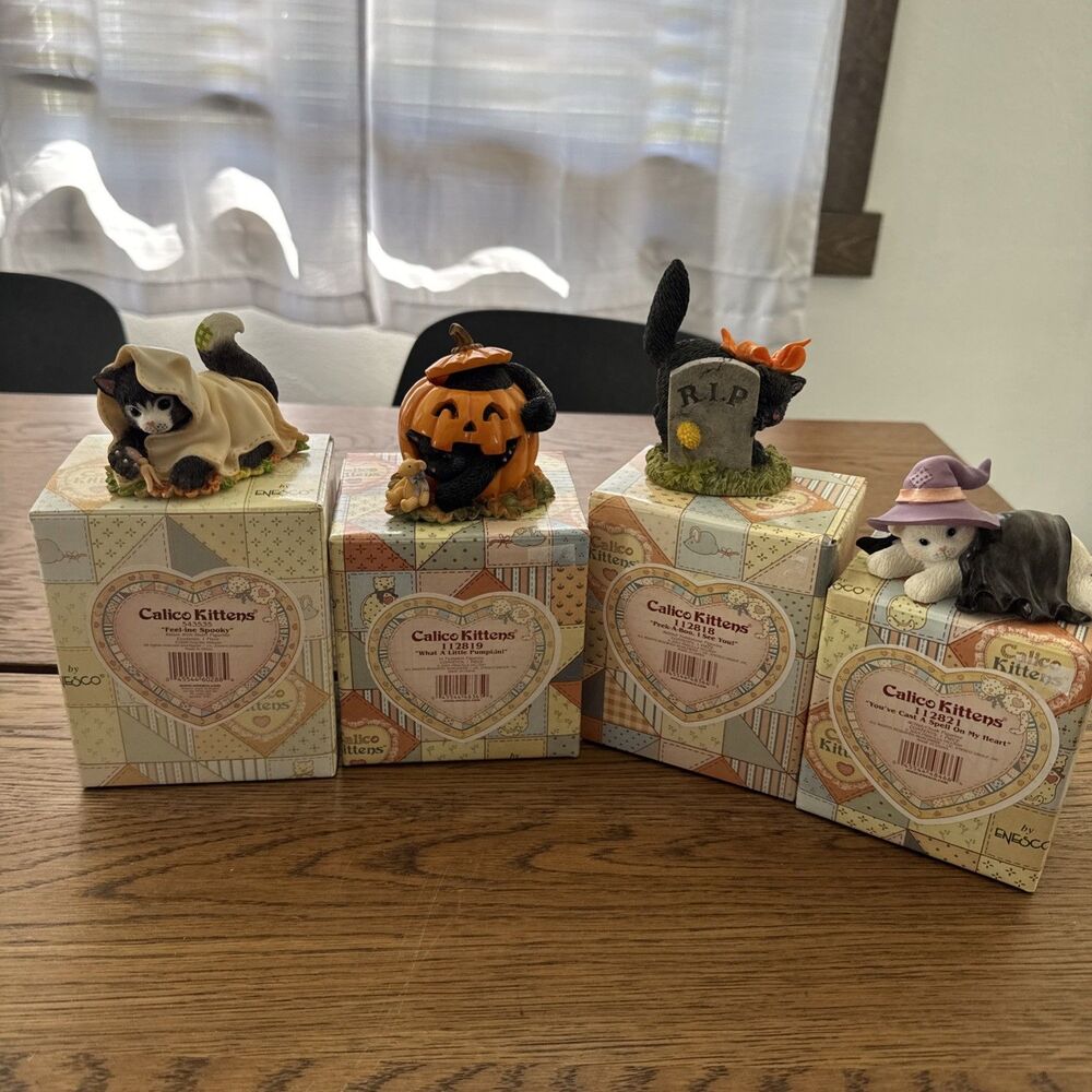 calico kittens enesco halloween Set Of Four New